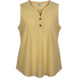 Dolnine Henley Tank Top‎ Womens 4XL Yellow Pointelle Knit Sleeveless Plus Size